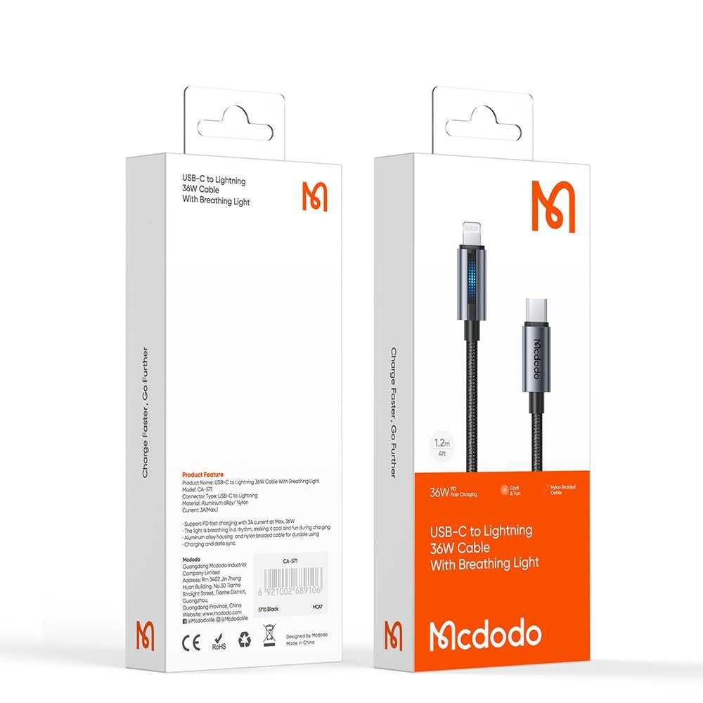 Cablu Date si Incarcare USB-C - Lightning McDodo CA-5710, 36W, 1.2m, Negru