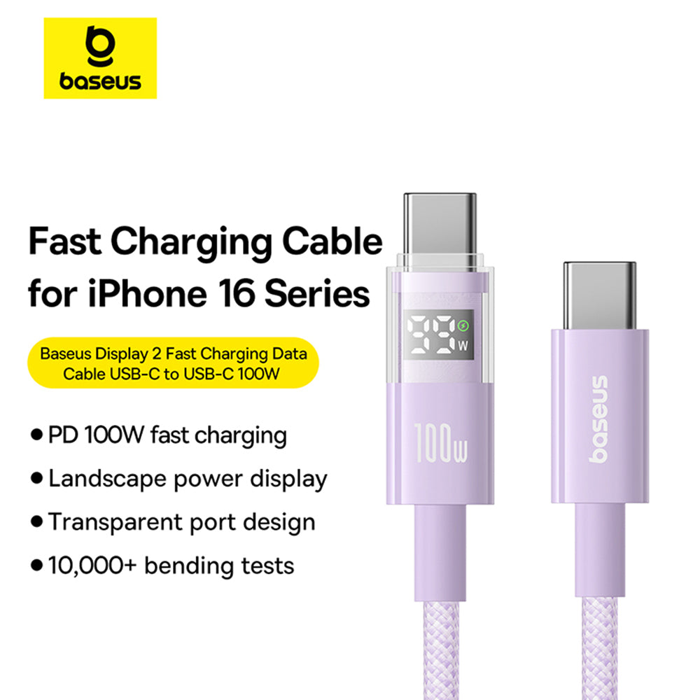 Cablu Date si Incarcare USB-C - USB-C Baseus Display 2, 100W, 2m, Mov P10382702511-01