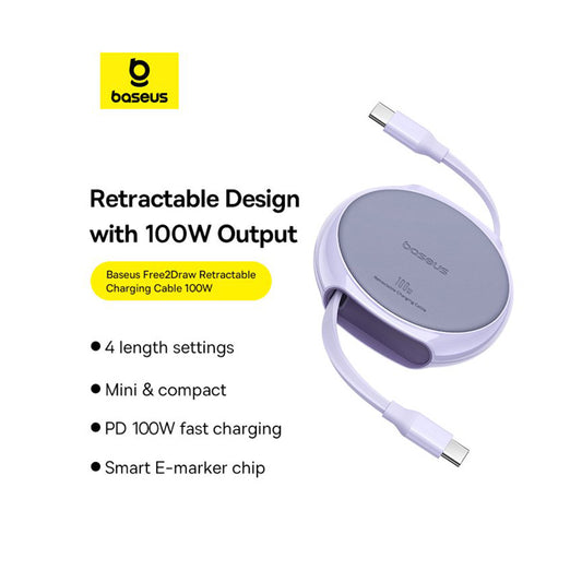 Cablu Date si Incarcare USB-C - USB-C Baseus Pathfinder Retractable, 100W, 1m, Mov P10368400511-00