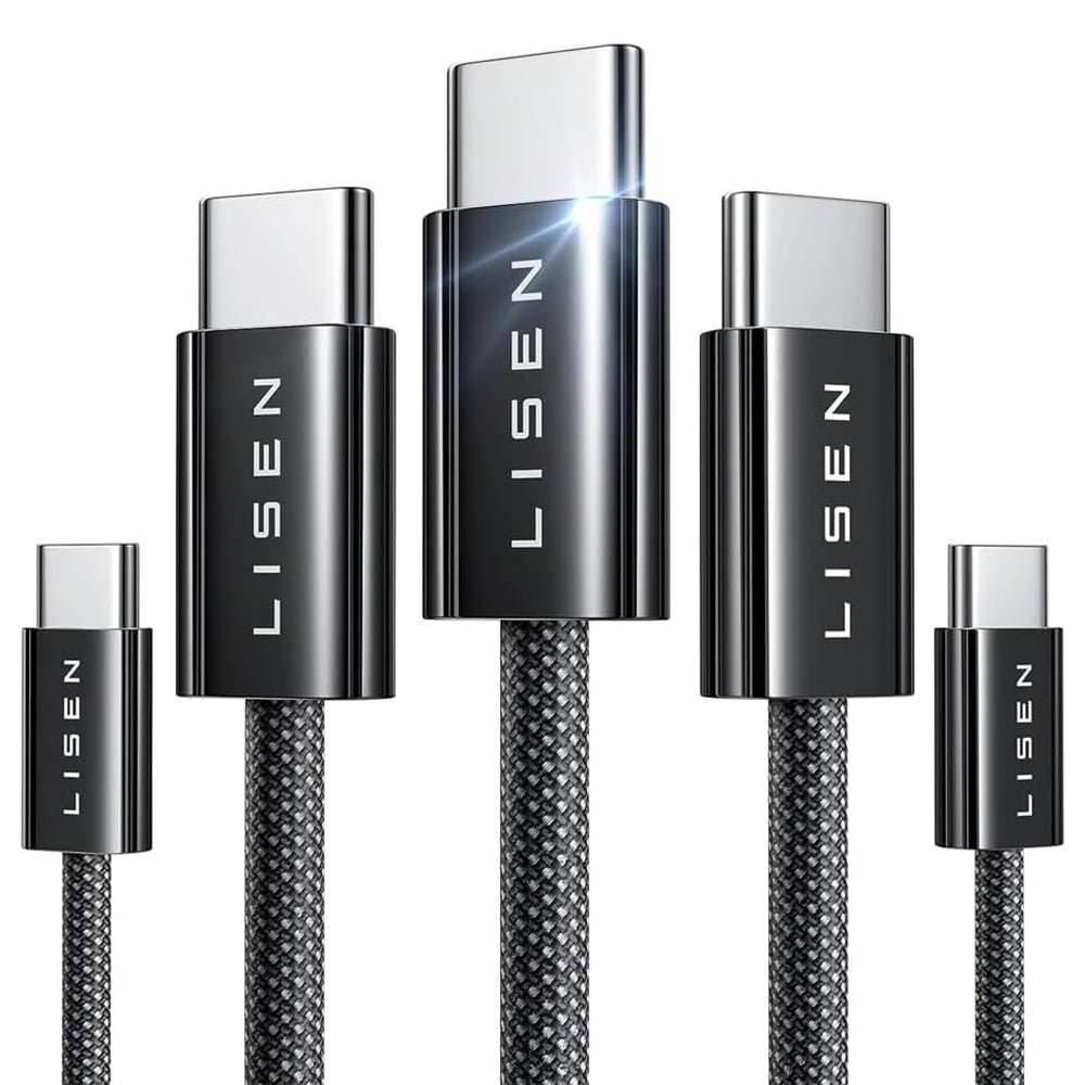 Cablu Date si Incarcare USB-C - USB-C Lisen, 60W, Set 5 bucati (2 x 1m, 2 x 2m, 1 x 3m), Negru YL0123070010
