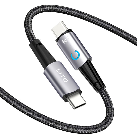 Cablu Date si Incarcare USB-C - USB-C Lito LD10CC, 60W, 1m, Negru