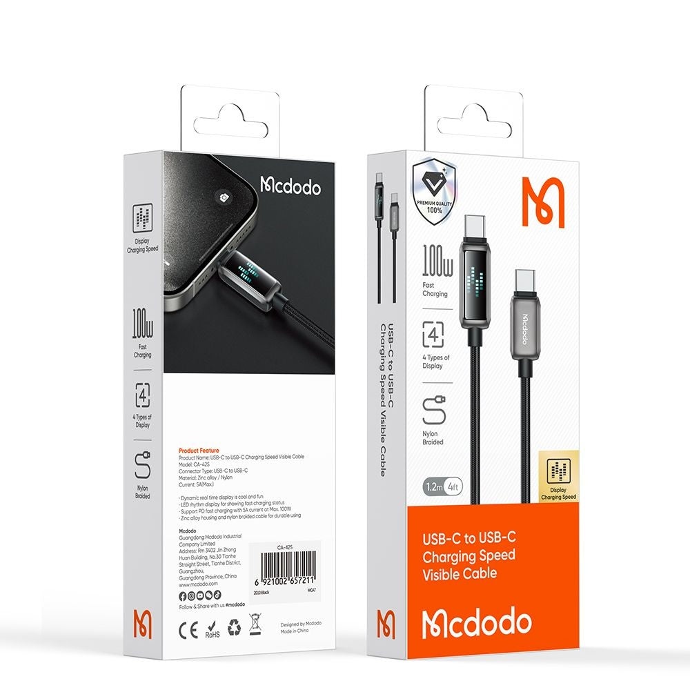 Cablu Date si Incarcare USB-C - USB-C McDodo CA-4250 Display, 100W, 1.2m, Negru