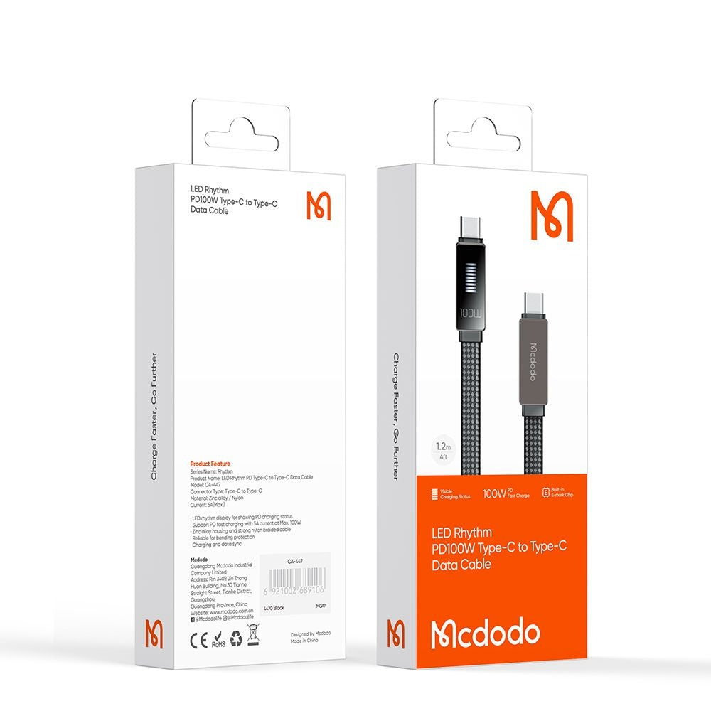 Cablu Date si Incarcare USB-C - USB-C McDodo CA-4470 Rythm Display, 100W, 1.2m, Negru