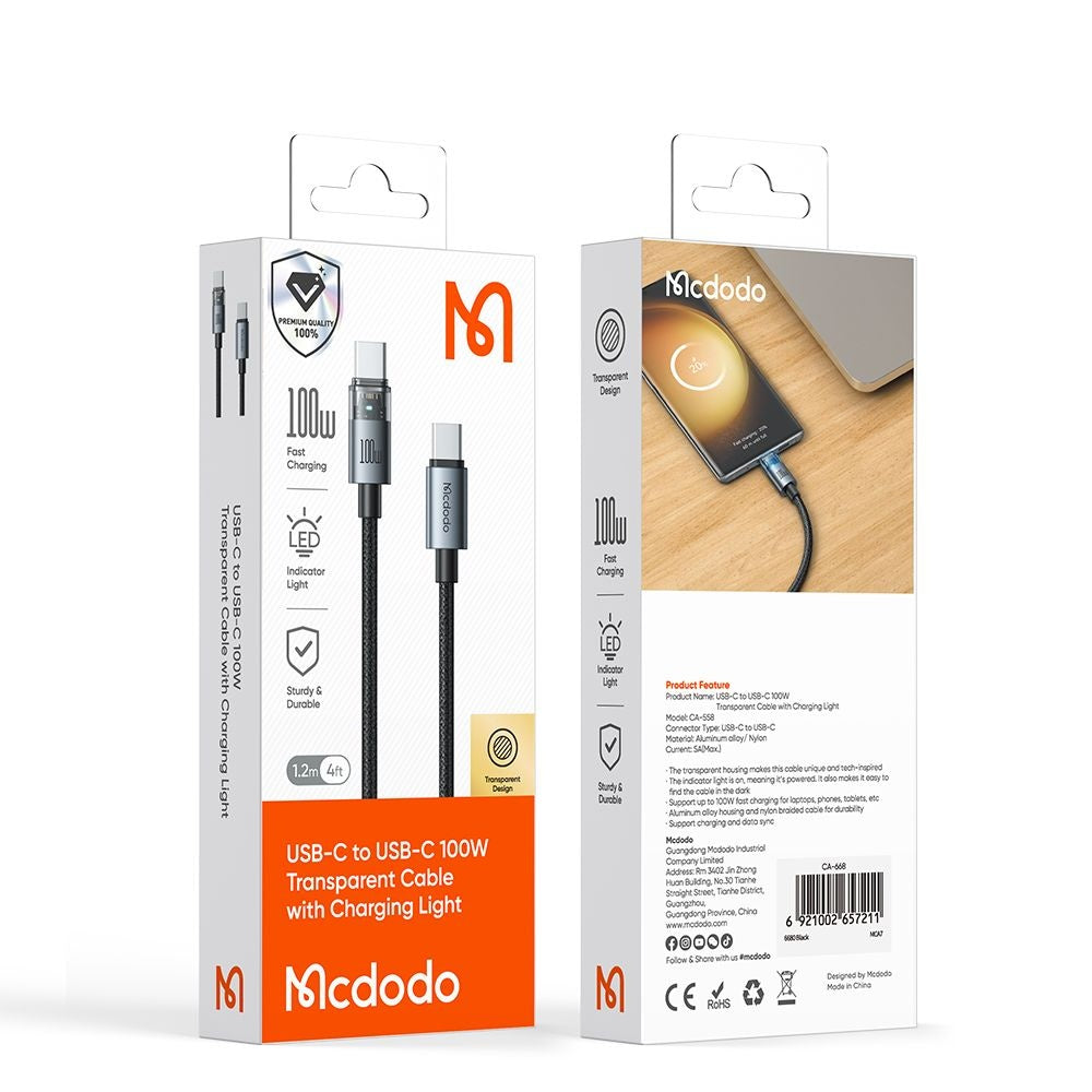 Cablu Date si Incarcare USB-C - USB-C McDodo CA-5582, 100W, 1.2m, Alb