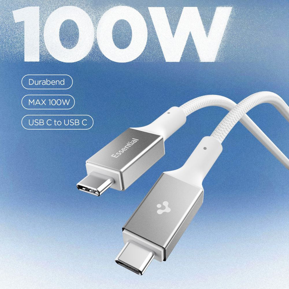 Cablu Date si Incarcare USB-C - USB-C Spigen EB10010CC, 100W, 1m, Alb ACA08774