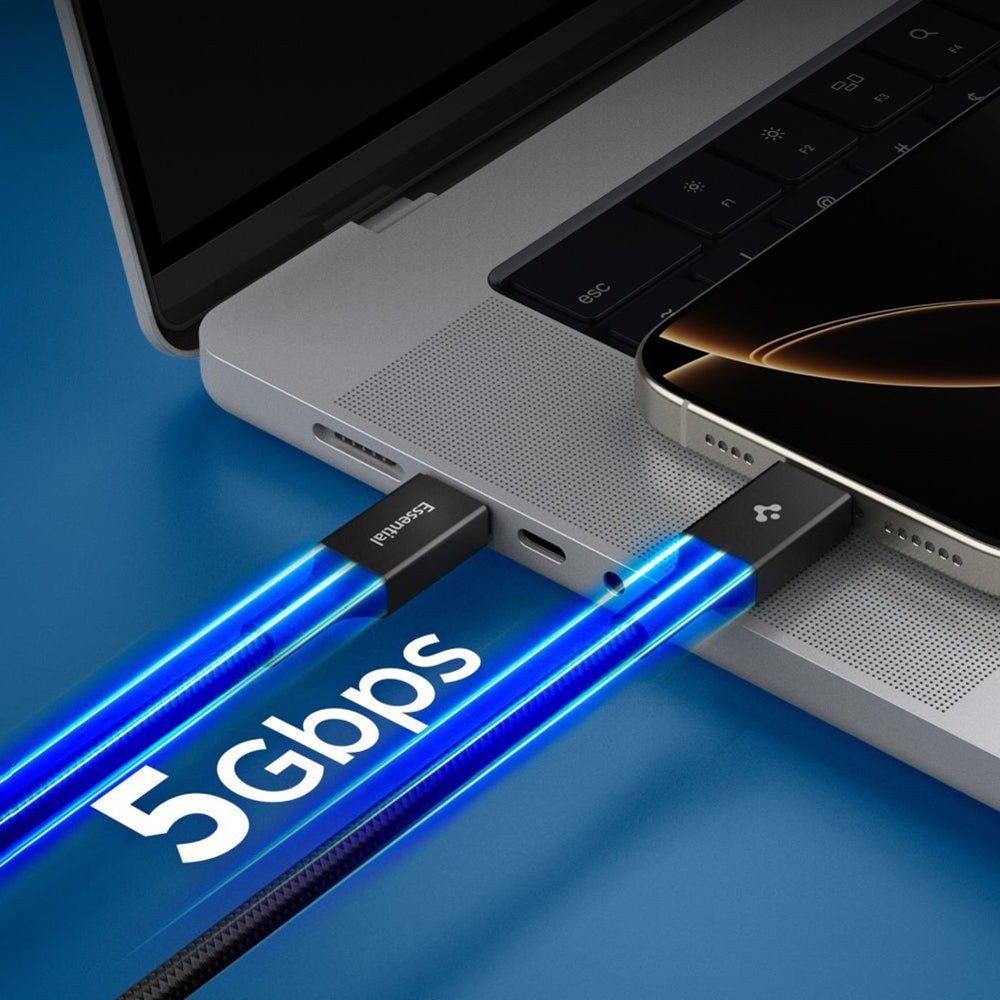 Cablu Date si Incarcare USB-C - USB-C Spigen EB10015CC, 100W, 1.5m, Negru ACA10421