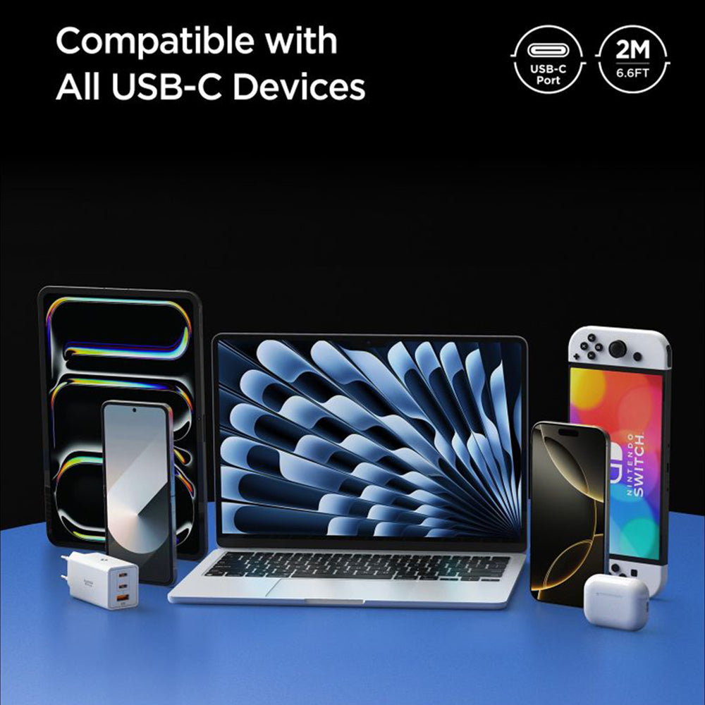 Cablu Date si Incarcare USB-C - USB-C Spigen EB10020CC, 100W, 2m, Alb ACA08775