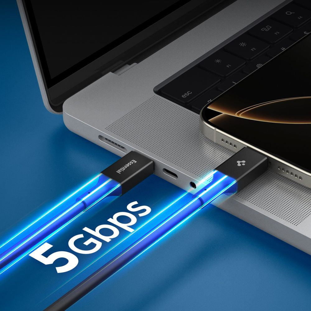 Cablu Date si Incarcare USB-C - USB-C Spigen EB10020CC, 100W, 2m, Negru ACA09460