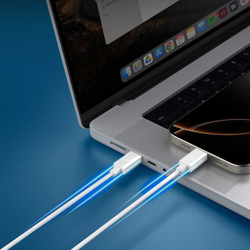 Cablu Date si Incarcare USB-C - USB-C Spigen Essential, 60W, 1m, Alb ACA08717