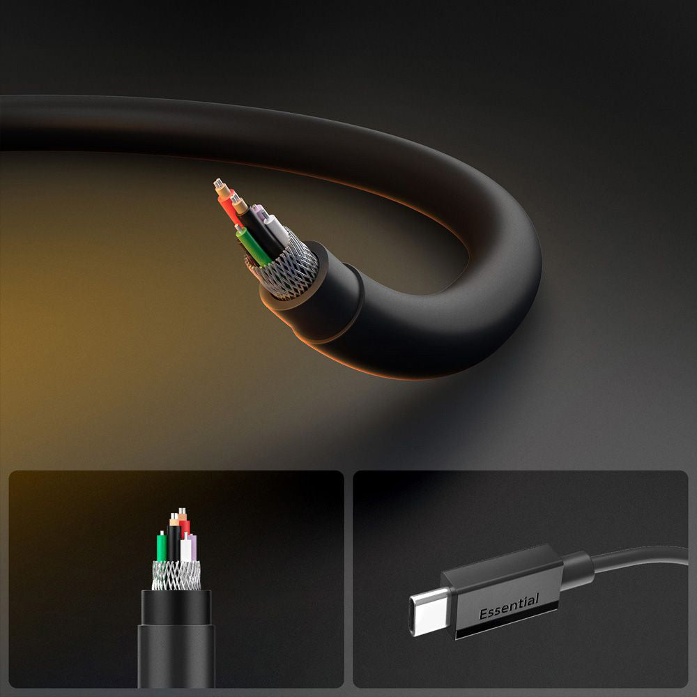 Cablu Date si Incarcare USB-C - USB-C Spigen Essential, 60W, 2m, Negru ACA08720