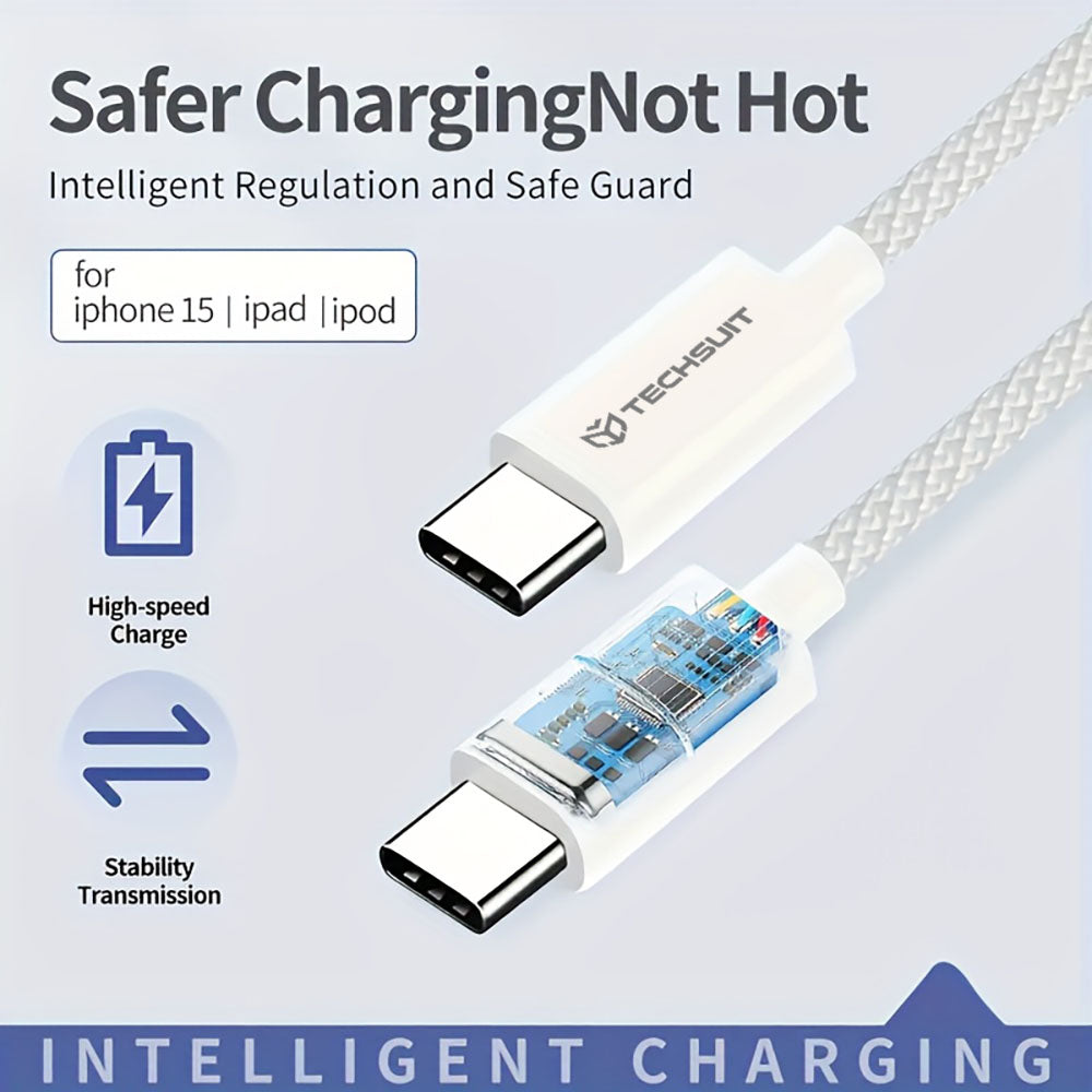 Cablu Date si Incarcare USB-C - USB-C Techsuit PCB114D, 60W, 1m, Albastru