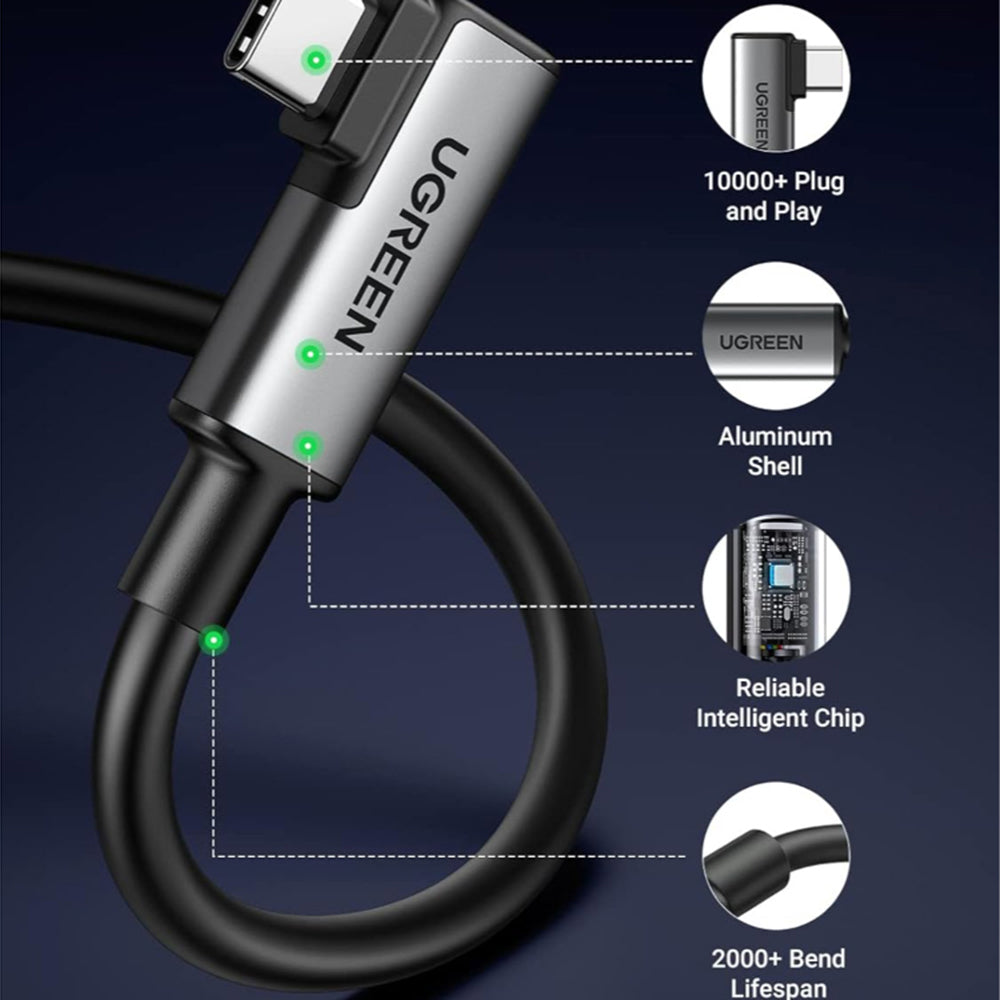 Cablu Date si Incarcare USB-C - USB-C UGREEN US551 (90629) Angled, 60W, 5m, Negru