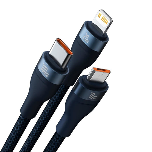 Cablu Incarcare USB-C / USB-A - Lightning / microUSB / USB-C Baseus Flash Series II, 100W, 1.2m, Bleumarin CASS030103