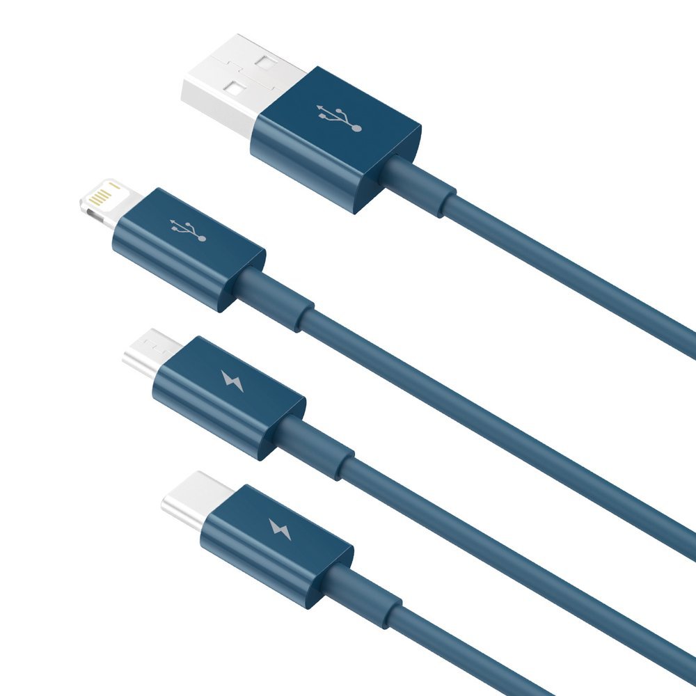 Cablu Incarcare USB-A - Lightning / microUSB / USB-C Baseus Superior 3in1 Series, 20W, 1.5m, Albastru CAMLTYS-03