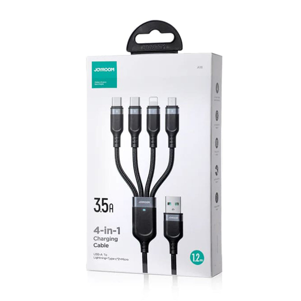 Cablu Incarcare USB-A - Lightning / microUSB / 2 x USB-C Joyroom S-A18 4in1, 20W, 1.2m, Negru