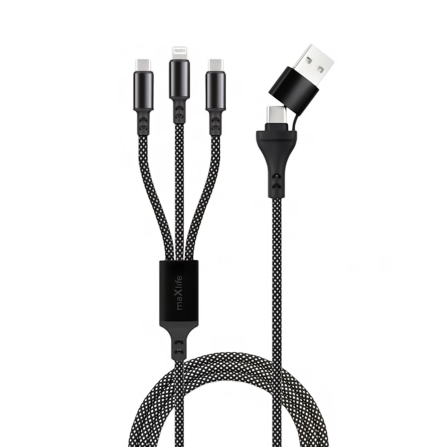 Cablu Incarcare USB-A / USB-C - Lightning / USB-C MaXlife 3in1, 66W, 1m, Negru
