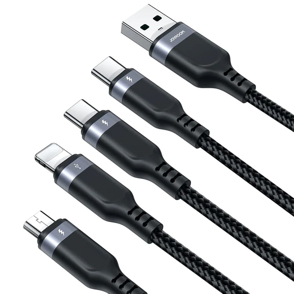 Cablu Incarcare USB-A - Lightning / microUSB / 2 x USB-C Joyroom S-A18 4in1, 20W, 1.2m, Negru