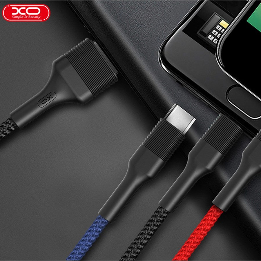 Cablu Incarcare USB-A - Lightning / microUSB / USB-C XO Design NB54, 18W, 1.2m, Multicolor