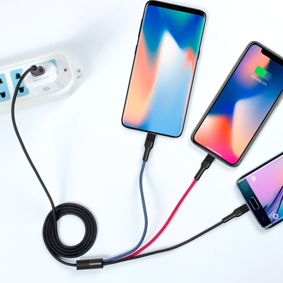 Cablu Incarcare USB-A - Lightning / microUSB / USB-C XO Design NB54, 18W, 1.2m, Multicolor