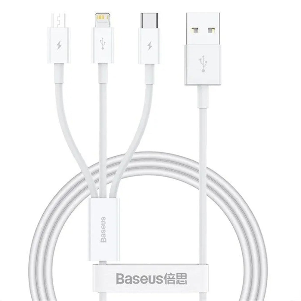 Cablu Incarcare USB-A - Lightning / microUSB / USB-C Baseus 3in1, 100W, 1.5m, Alb P10377705213-00