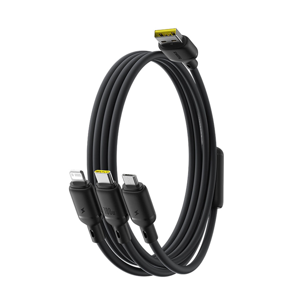 Cablu Incarcare USB-A - Lightning / microUSB / USB-C Baseus Silky 3in1, 100W, 1.5m, Negru P10377705123-00