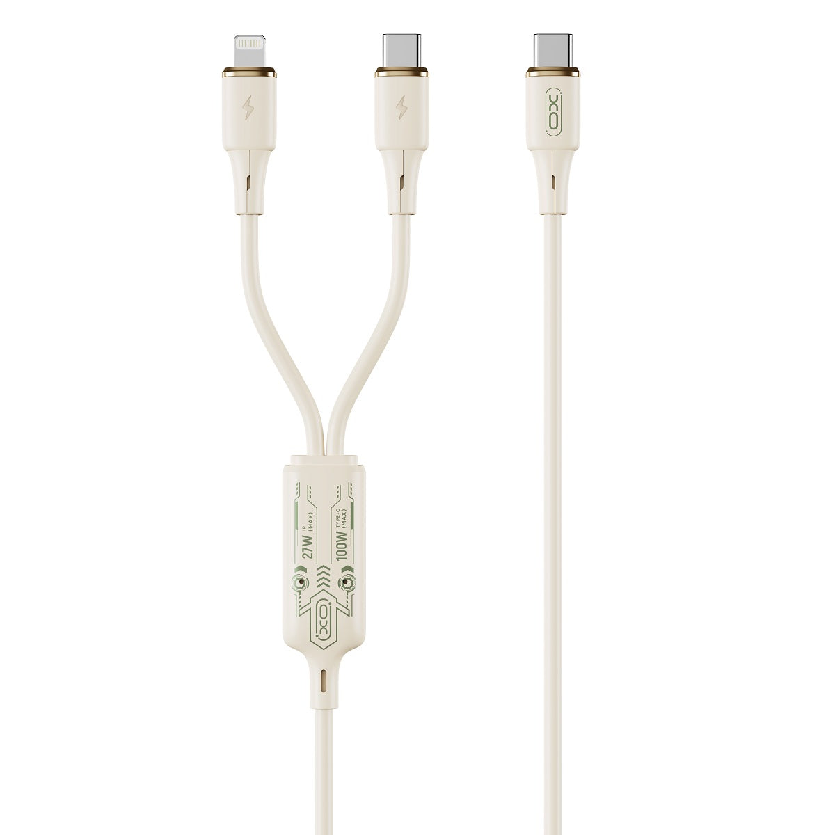 Cablu Incarcare USB-C - Lightning / USB-C XO Design NB-Q262 2in1, 100W, 1.2m, Bej