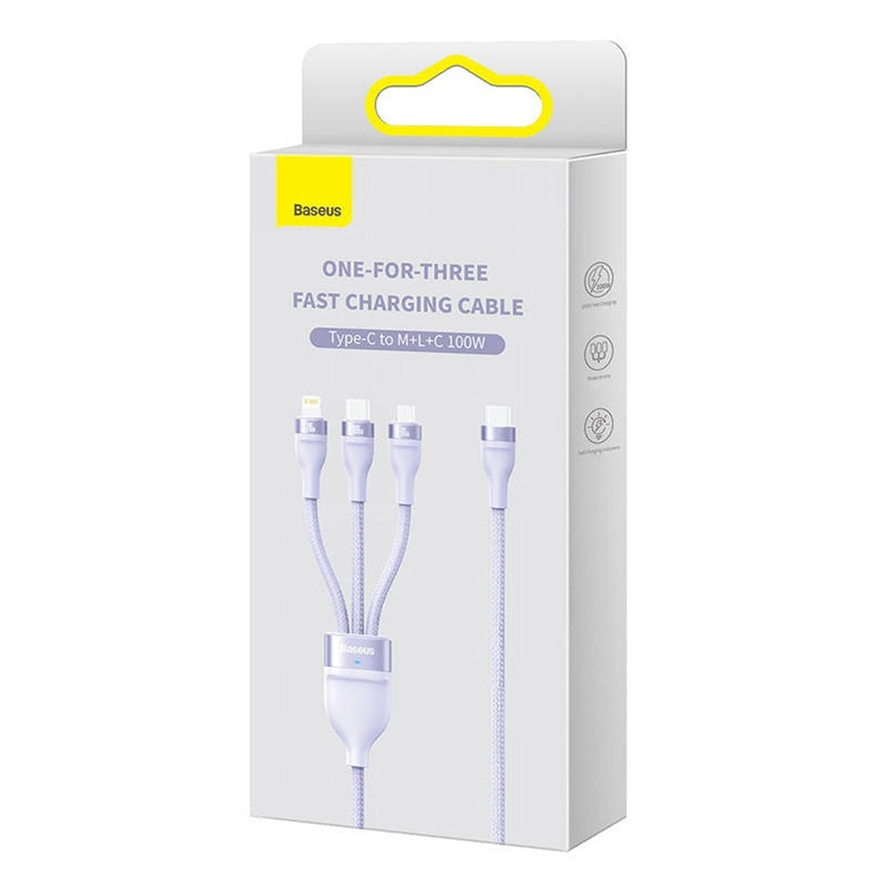 Cablu Incarcare USB-C - Lightning / microUSB / USB-C Baseus Flash Series II 3in1, 100W, 1.5m, Mov CASS030205