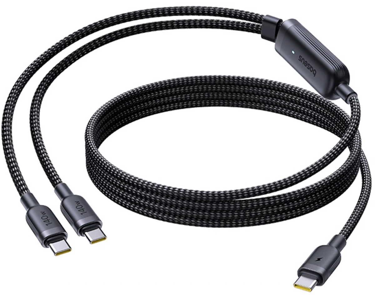 Cablu Incarcare USB-C - 2 x USB-C Baseus Flash 4 2in1, 140W, 1.5m, Negru E0426X00