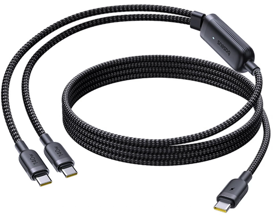 Cablu Incarcare USB-C - 2 x USB-C Baseus Flash 4 2in1, 140W, 1.5m, Negru E0426X00