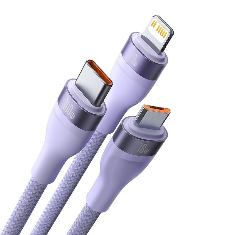 Cablu Incarcare USB-C - Lightning / microUSB / USB-C Baseus Flash Series II 3in1, 100W, 1.5m, Mov CASS030205