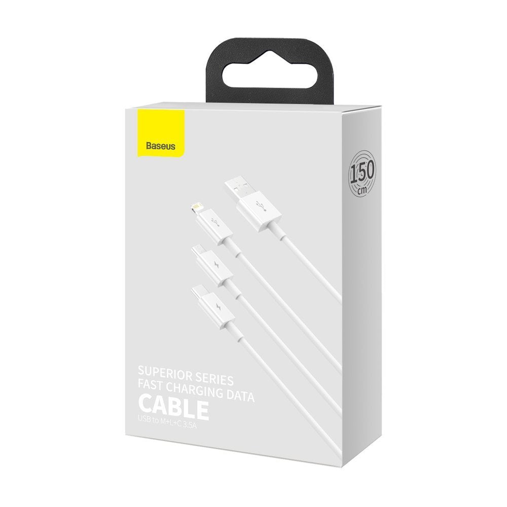 Baseus Superior 3in1 Ladekabel | USB-A auf Lightning/microUSB/USB-C | 20W 1.2m | Weiß