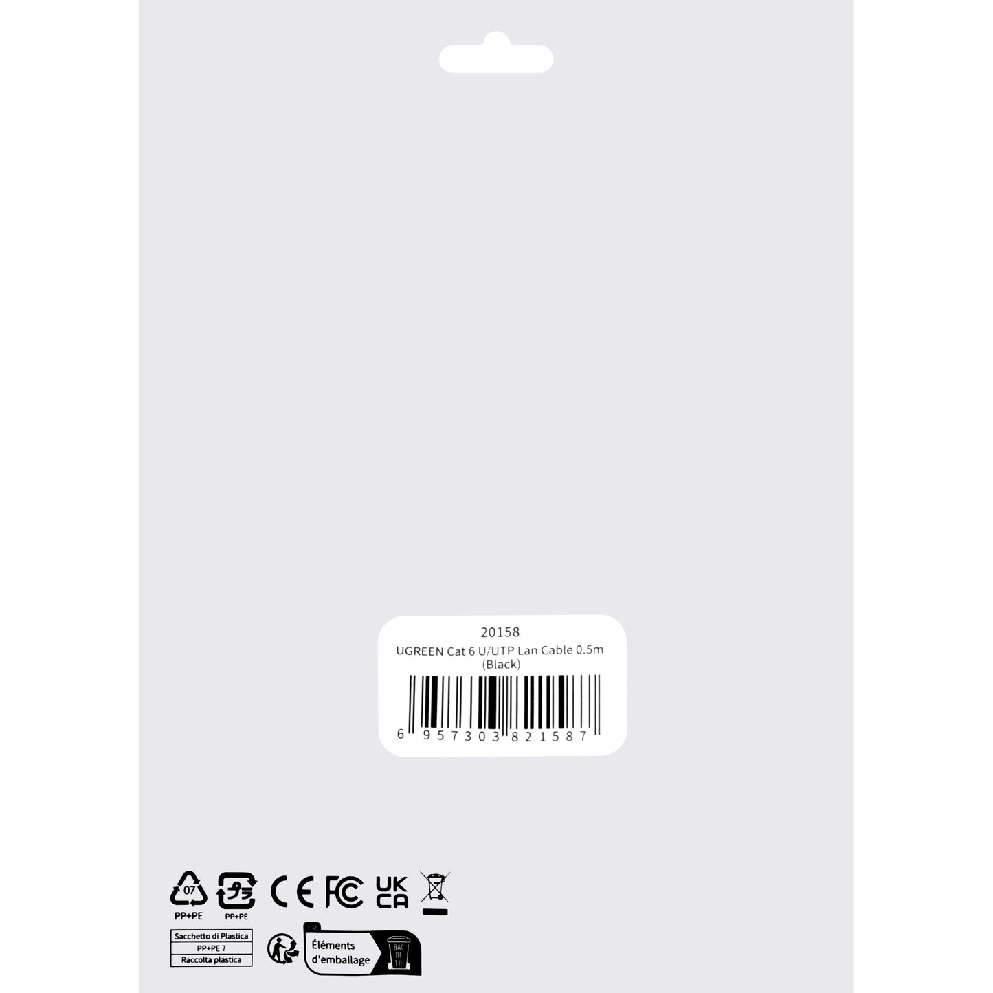 Cablu Retea UGREEN NW102, UTP, Cat6, 0.5m, Negru