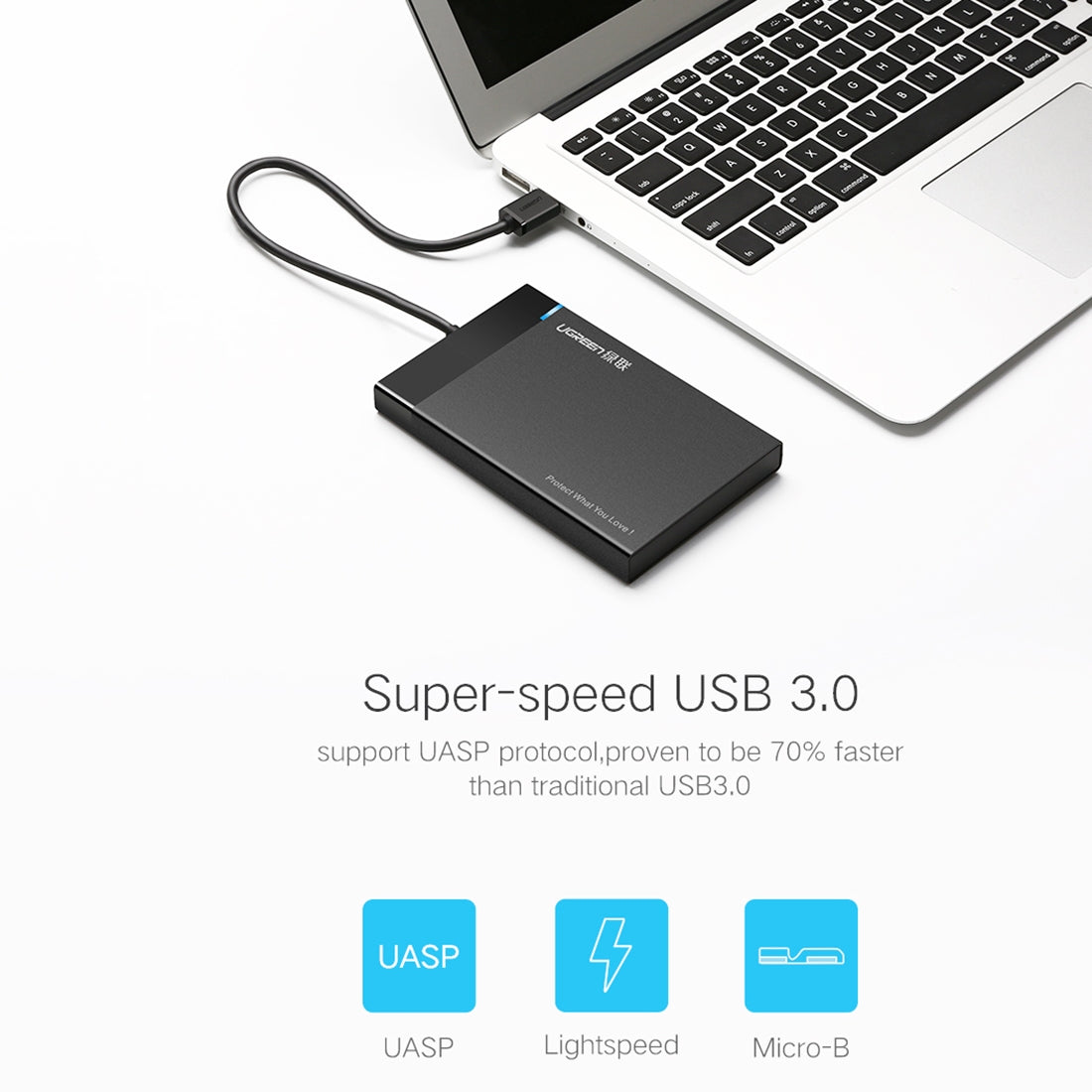 Rack UGREEN US221 pentru HDD / SSD SATA 2.5inch, USB 3.0, Negru