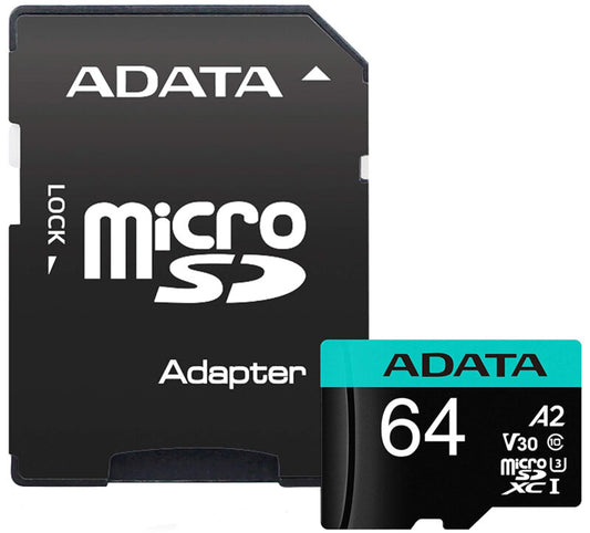 Card Memorie microSDXC Adata Premier Pro, 64Gb, Clasa 10 / UHS-1 U3, Cu Adaptor AUSDX64GUI3V30SA2-RA1