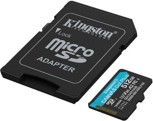 Card Memorie microSDXC Kingston Canvas Go Plus Android A2, 512Gb, Clasa 10 / UHS-1 U3, Cu Adaptor SDCG4/512GB