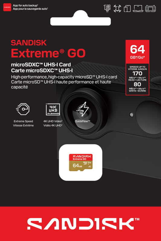 Card Memorie microSDXC SanDisk Extreme GO Android A2, 64Gb, Clasa 10 / UHS-1 U1 SDSQXGN-064G-GN6MN