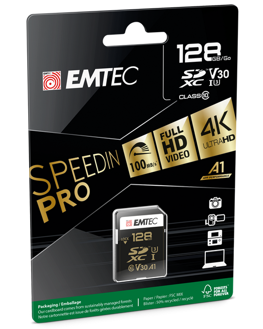 Card Memorie SDXC Emtec SpeedIn Pro, 128Gb, Clasa 10 / UHS-1 U3 ECMSD128GXC10SP