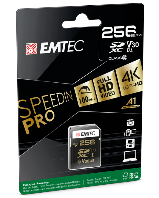 Card Memorie SDXC Emtec SpeedIn Pro, 256Gb, Clasa 10 / UHS-1 U3 ECMSD256GXC10SP
