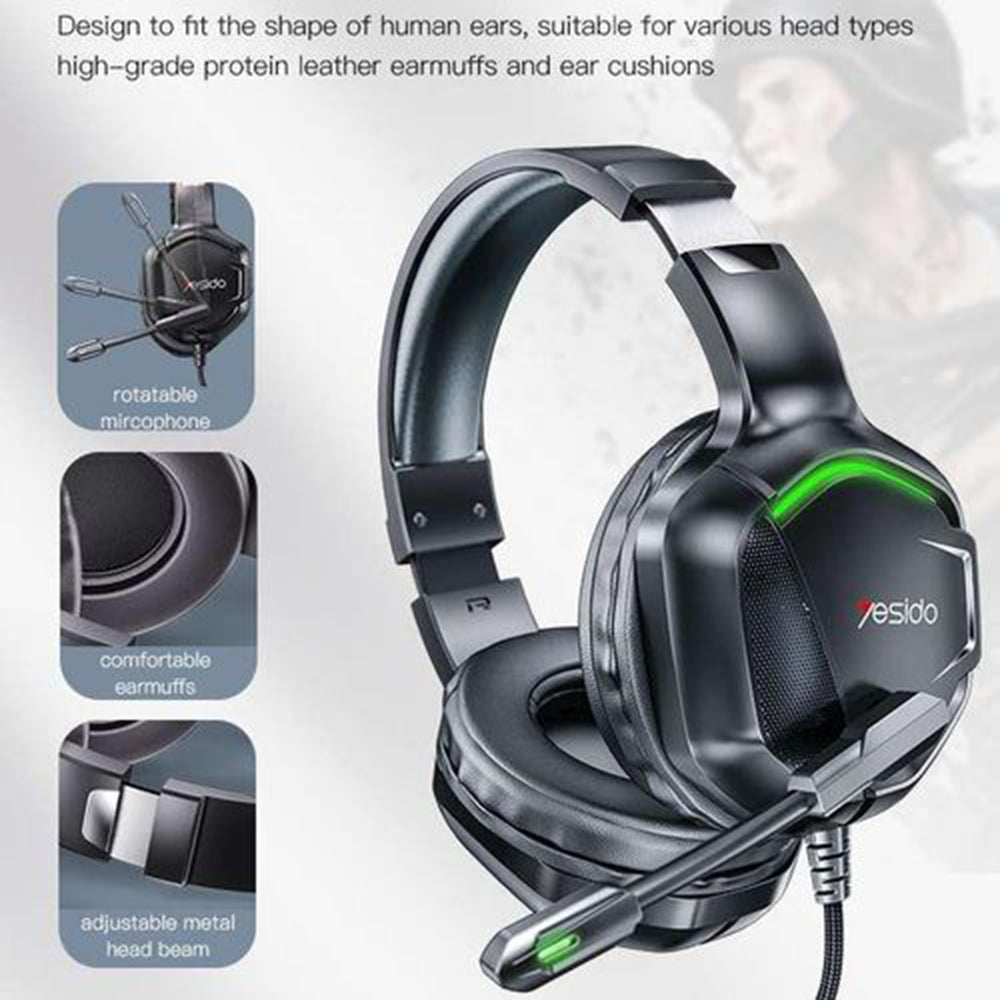 Casti Gaming 3.5mm Yesido EK01, RGB, 1.2m, Negre