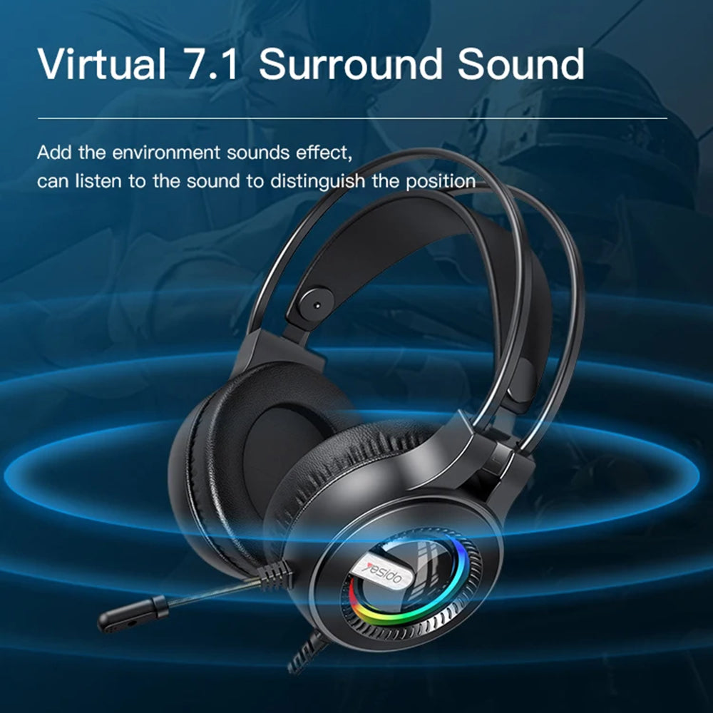 Casti Gaming 3.5mm Yesido EK02, RGB, 2.2m, Negre