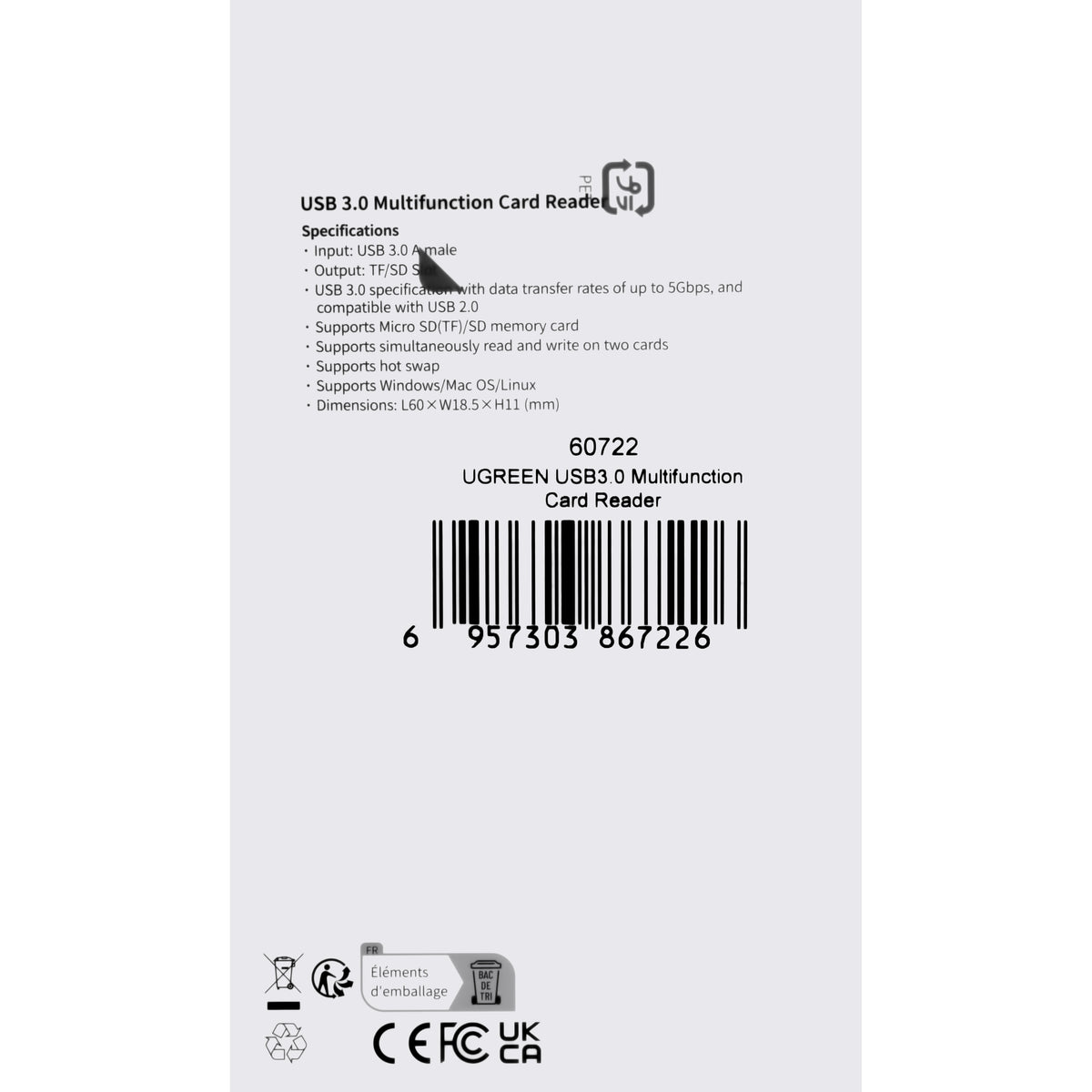 Cititor Card USB 3.0 UGREEN CM264, SD - microSD, Negru