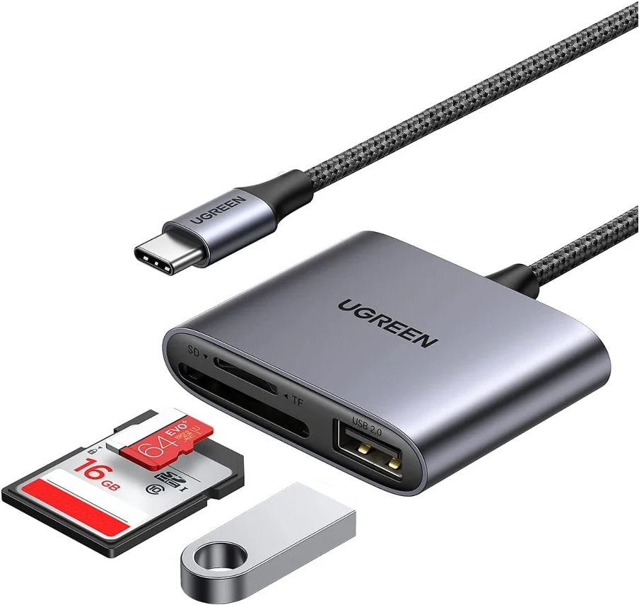 Cititor Card USB-C UGREEN CM387, USB-A (OTG) - SD - microSD, Negru