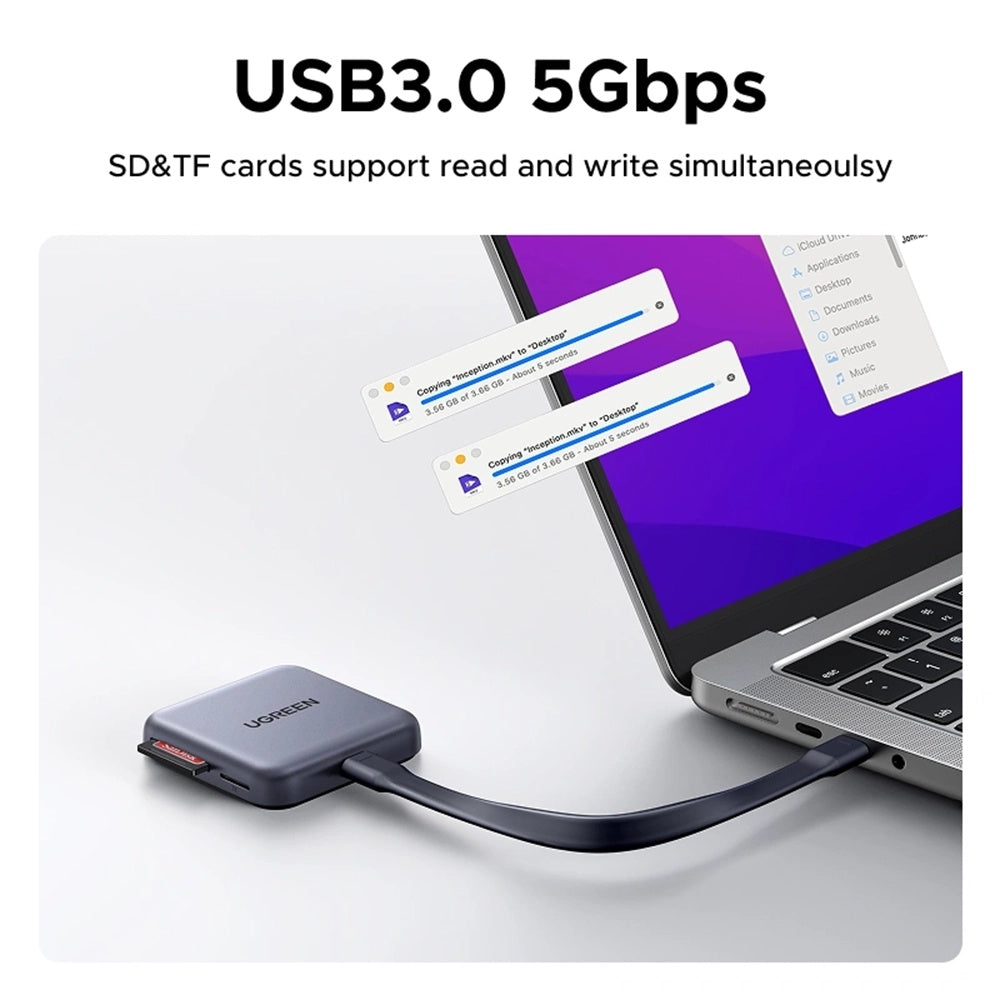Cititor Card USB-C UGREEN CM898 (65095), SD - microSD, Gri