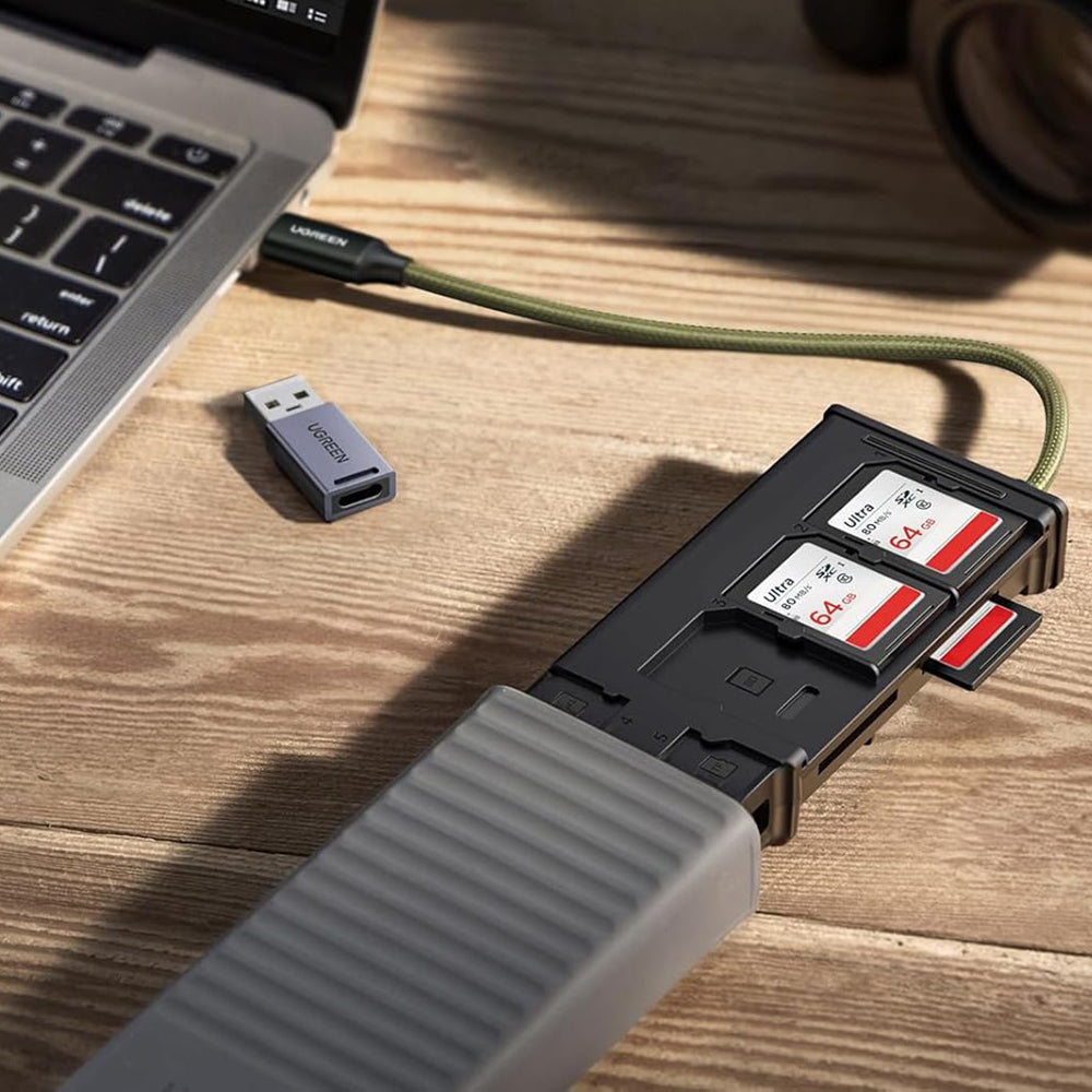 Cititor Card USB / USB-C cu Organizator UGREEN CM856 (55899), 2 x SD - microSD, Gri