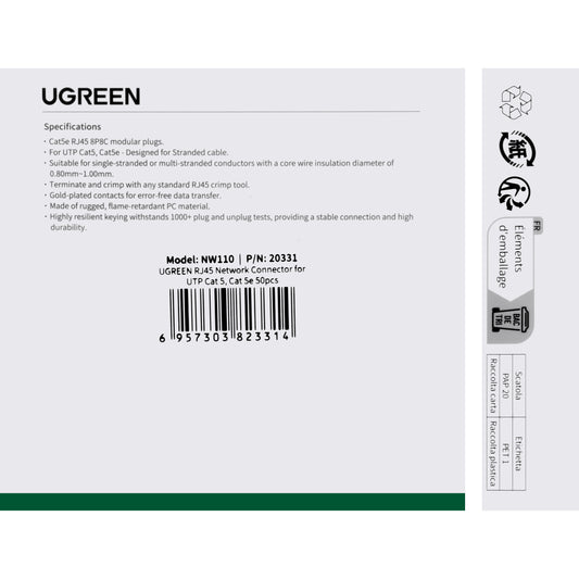 Conector Retea UGREEN NW110, RJ45, Cat5, Set 50 bucati