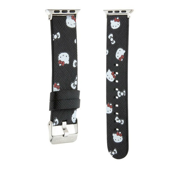 Curea Hello Kitty Leather Kitty & Bows pentru Apple Watch 42mm / 41mm / 40mm / 38mm Series, Neagra