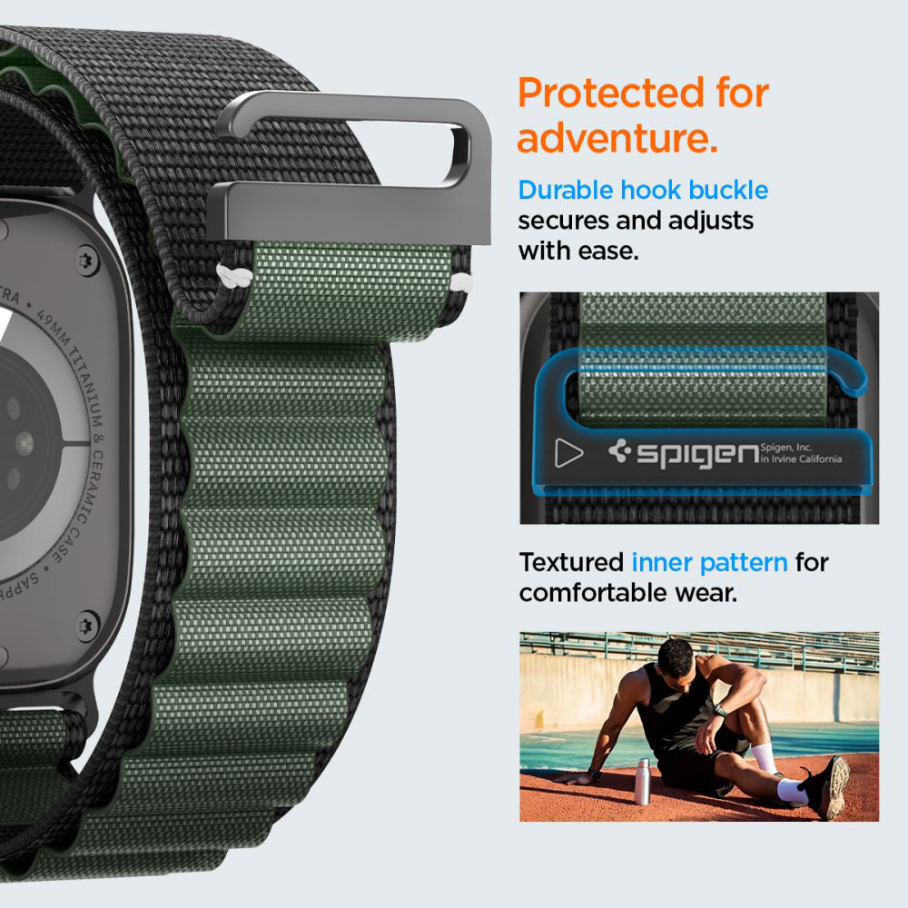 Curea Spigen WBF1 pentru Apple Watch 49mm / 46mm / 45mm / 44mm Series, Neagra Verde AMP10223