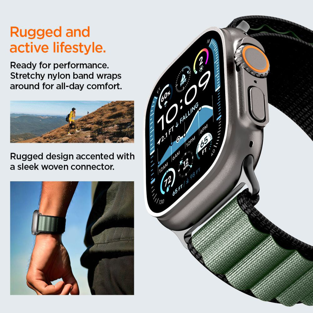 Curea Spigen WBF1 pentru Apple Watch 49mm / 46mm / 45mm / 44mm Series, Neagra Verde AMP10223