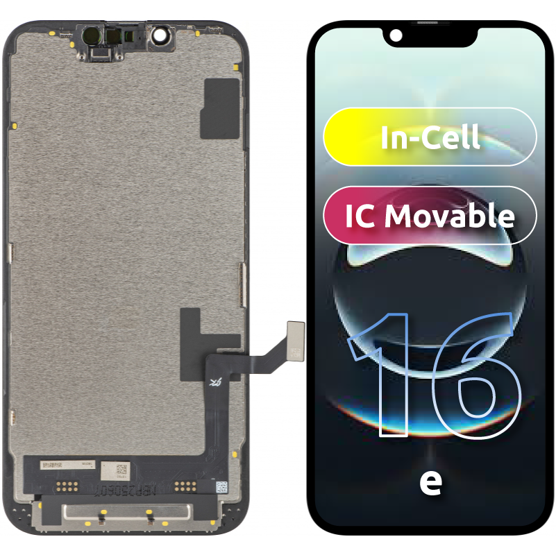 Display cu Touchscreen JK pentru Apple iPhone 17e / 16e, cu Rama, Versiune LCD In-Cell IC Movable, Negru