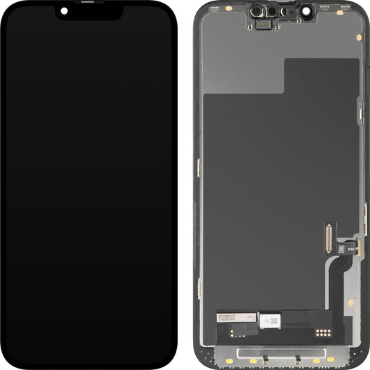 Display cu Touchscreen MP compatibil cu Apple iPhone 13, cu Rama, Versiune Soft OLED FHD Diagnostic, Negru